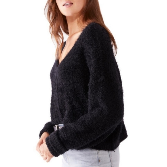 Free People Sweaters - Black Free People Icing V-Neck New with Tags Sweater Fuzzy Soft Size Medium